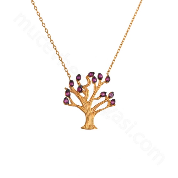 Mücevher Dünyası - 22 Ayar Taşlı Ağaç Altın Kolye - 3,69 Gr. - 43 Cm.
