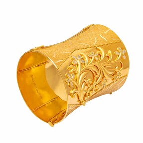 22 Ayar Taşlı Çiçekli Tasarım Mega Altın Kelepçe- 128,22 Gr. - Thumbnail
