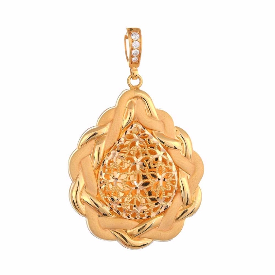 Mücevher Dünyası - 22 Ayar Taşlı Çiçek Kolye Ucu Altın Madalyon - 6,21 Gr.
