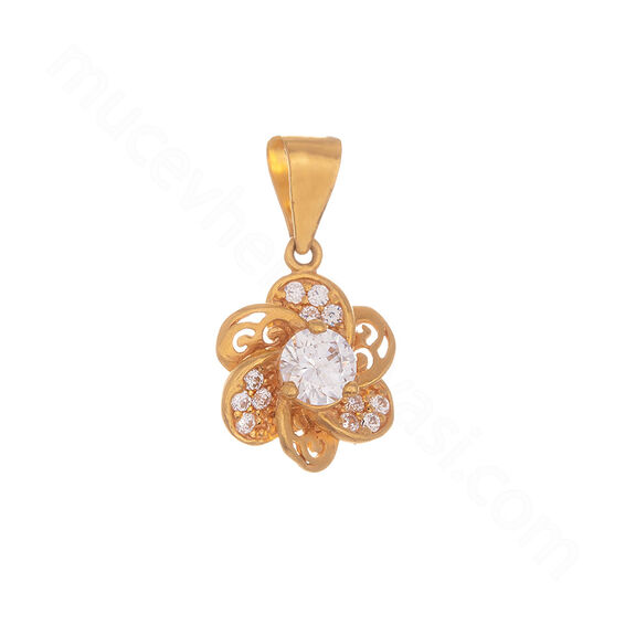 Mücevher Dünyası - 22 Ayar Taşlı Çiçek Tasarım Altın Kolye Ucu - 2,83 Gr.