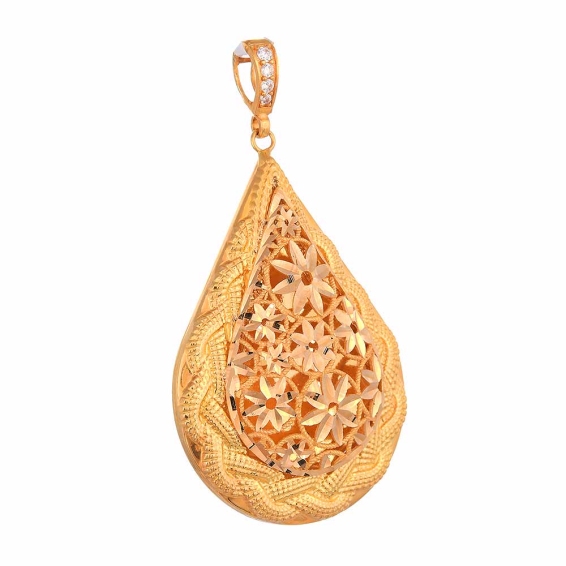 Mücevher Dünyası - 22 Ayar Taşlı Çiçekli Kolye Ucu Altın Madalyon - 9,9 Gr.