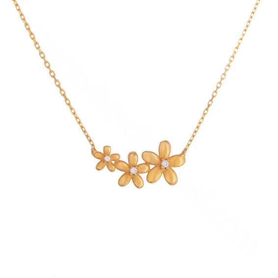 Mücevher Dünyası - 22 Ayar Taşlı Çiçeler Tasarım Altın Kolye - 2,79 Gr.