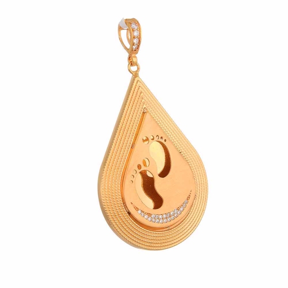 Mücevher Dünyası - 22 Ayar Taşlı Çocuk Ayak İzi Kolye Ucu Altın Madalyon - 9,52 Gr.