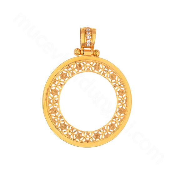 Mücevher Dünyası - 22 Ayar Desenli Halka Altın Kolye Ucu - 7,68 Gr.