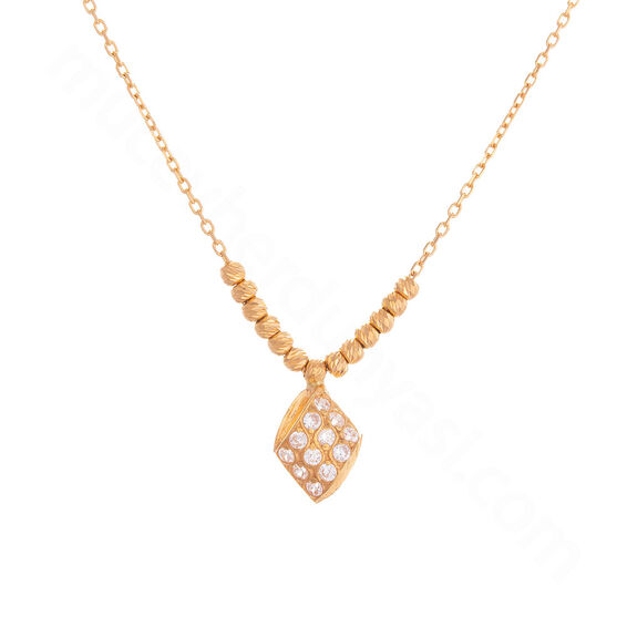 Mücevher Dünyası - 22 Ayar Taşlı Dorika Toplu Tasarım Altın Kolye - 5,90 Gr.