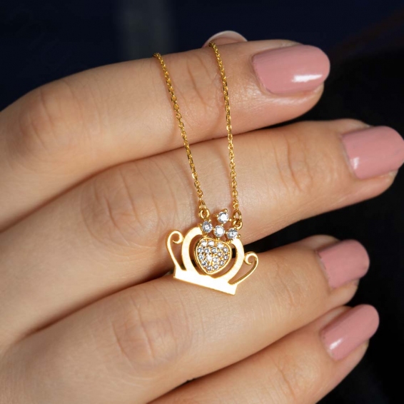 Mücevher Dünyası - 22 Ayar Taşlı Kalp Altın Kolye - 3,98 Gr.