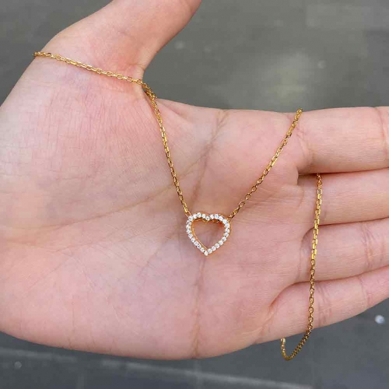 Mücevher Dünyası - 22 Ayar Taşlı Kalp Altın Kolye - 4,85 Gr.