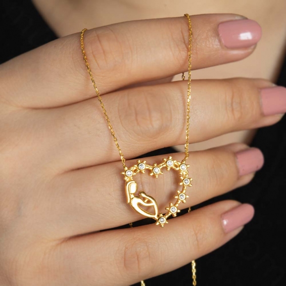 Mücevher Dünyası - 22 Ayar Taşlı Kalp Anne Bebek Altın Kolye - 4,70 Gr.