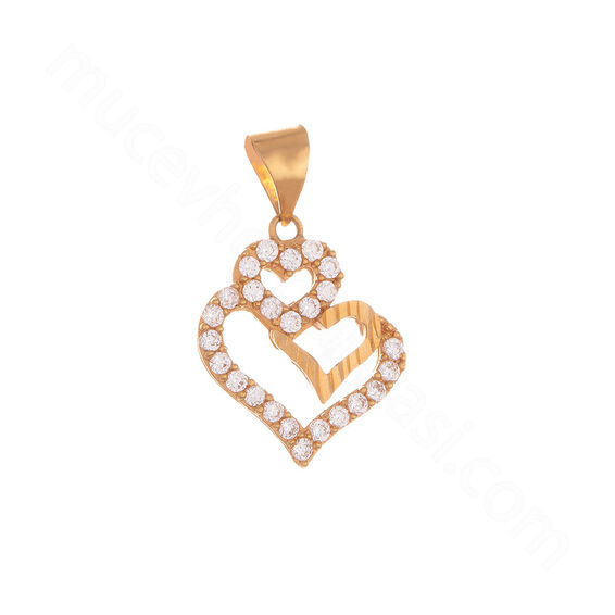 Mücevher Dünyası - 22 Ayar Taşlı Kalpli Altın Kolye Ucu - 1,66 Gr.