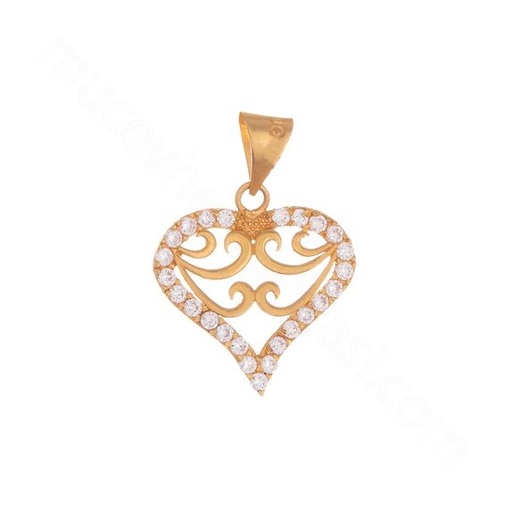 Mücevher Dünyası - 22 Ayar Taşlı Kalpli Desenli Altın Kolye Ucu - 1,30 Gr.