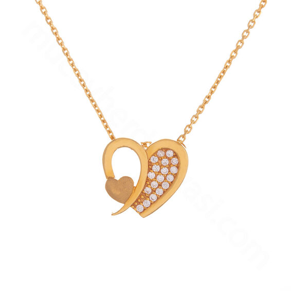 Mücevher Dünyası - 22 Ayar Taşlı Kalpli Tasarım Altın Kolye - 3,75 Gr.