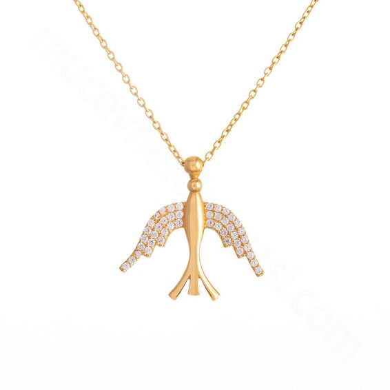Mücevher Dünyası - 22 Ayar Taşlı Kuş Motifli Altın Kolye - 4,62 Gr.