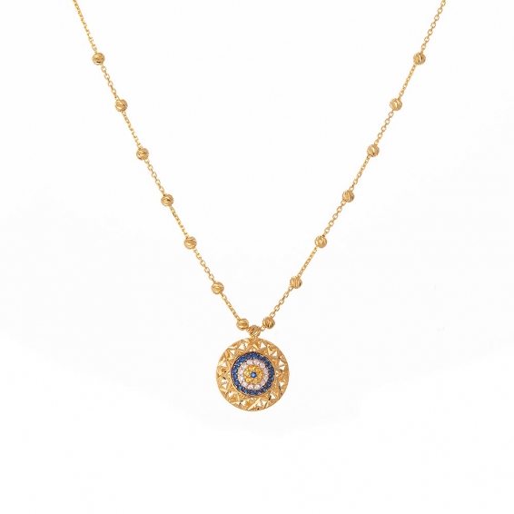 Mücevher Dünyası - 22 Ayar Taşlı Nazar Boncuğu Altın Kolye - 4,98 Gr. - 45 Cm.
