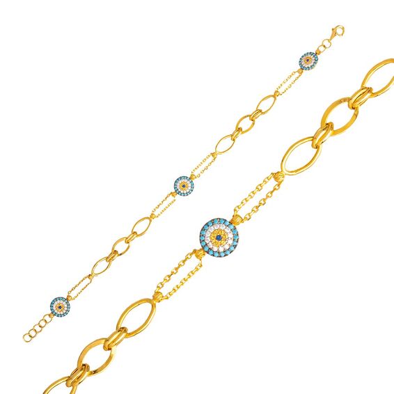Mücevher Dünyası - 22 Ayar Taşlı Nazar Boncuklu Altın Bileklik - 5,99 Gr.