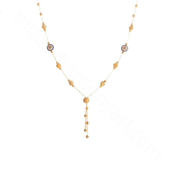 Mücevher Dünyası - 22 Ayar Taşlı Nazar Boncuklu Dorika Altın Kolye - 7,98 Gr.