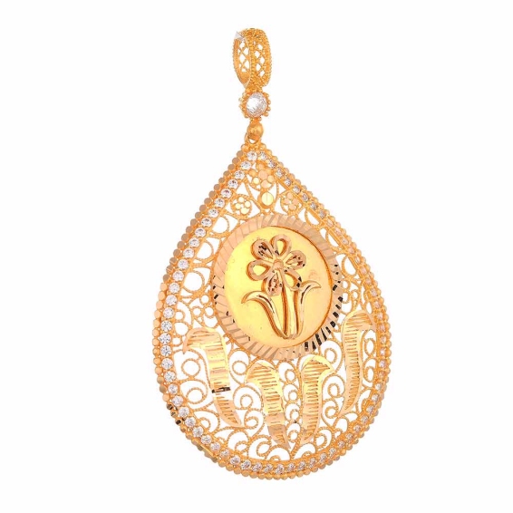 Mücevher Dünyası - 22 Ayar Taşlı Papatya Kolye Ucu Altın Madalyon - 9,6 Gr.