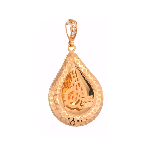 Mücevher Dünyası - 22 Ayar Taşlı Tuğralı Kolye Ucu Altın Madalyon - 3,83 Gr.