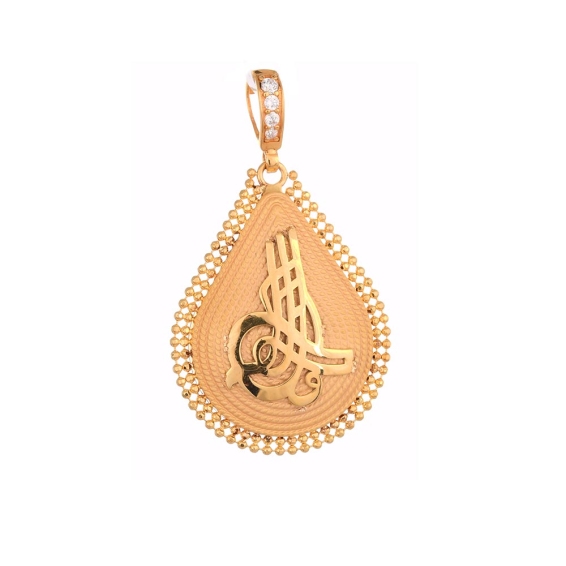 Mücevher Dünyası - 22 Ayar Taşlı Tuğralı Kolye Ucu Altın Madalyon - 4,76 Gr.