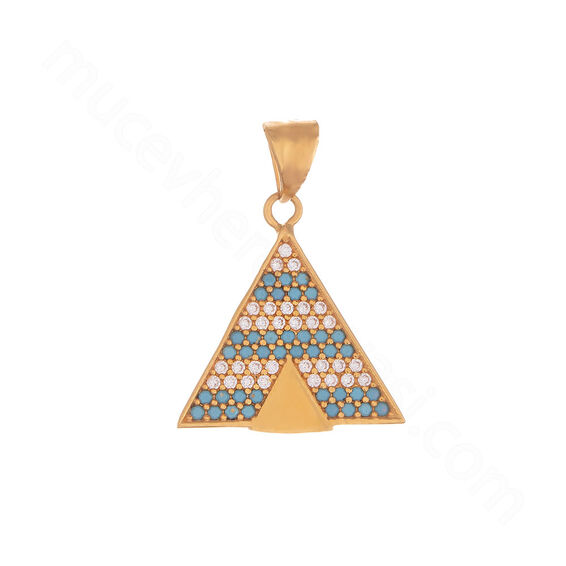 Mücevher Dünyası - 22 Ayar Taşlı Üçgen Piramit Altın Kolye - 2,40 Gr.