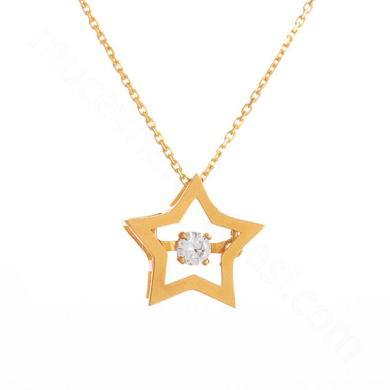 Mücevher Dünyası - 22 Ayar Taşlı Yıldız Altın Kolye - 3,22 Gr.