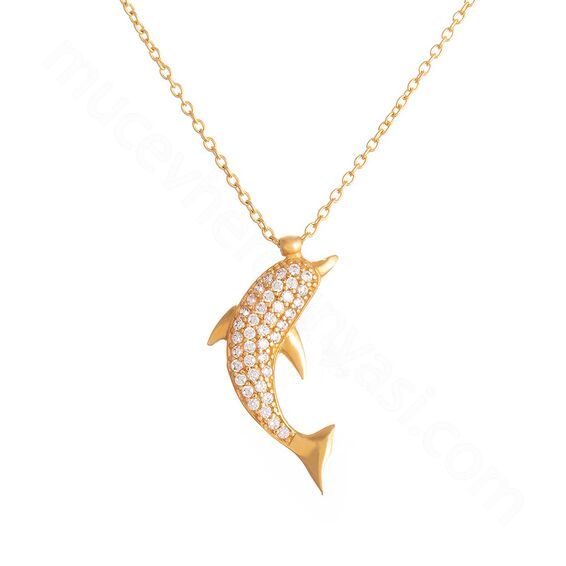 Mücevher Dünyası - 22 Ayar Taşlı Yunus Balığı Altın Kolye - 4,19 Gr.