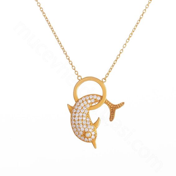 Mücevher Dünyası - 22 Ayar Taşlı Yunus Balığı Altın Kolye - 5,10 Gr.