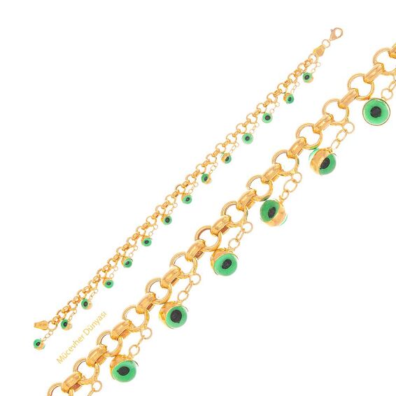 Mücevher Dünyası - 22 Ayar Yeşil Boncuklu Altın Bileklik - 10,64 Gr.