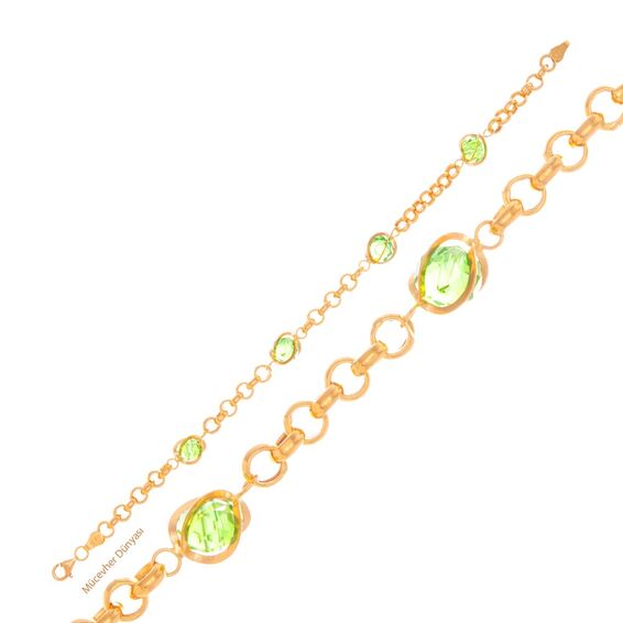 Mücevher Dünyası - 22 Ayar Yeşil Kuvars Taşlı Altın Bileklik - 5,60 Gr.