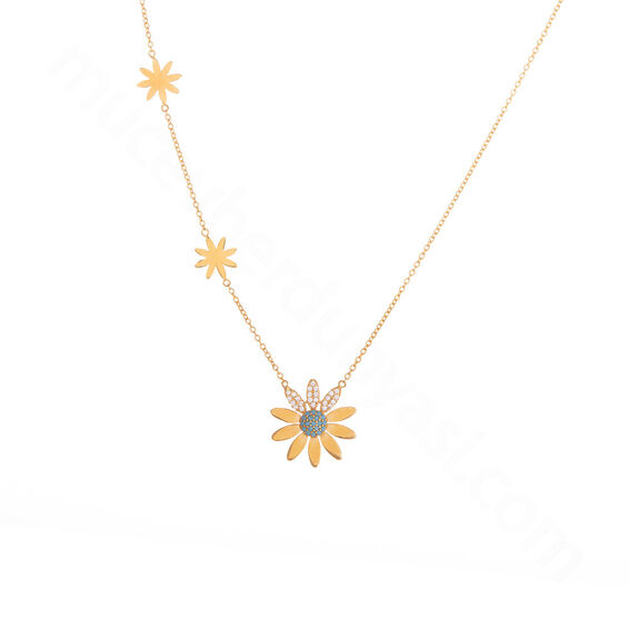 Mücevher Dünyası - 22 Ayar Taşlı Çiçek Tasarım Altın Kolye - 5,10 Gr.