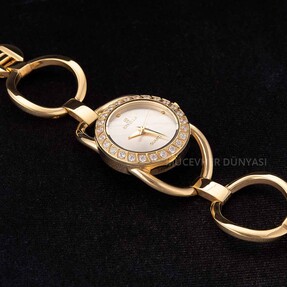 Revello Altın Sarısı Metal Kordonlu Sırataşlı Kadın Kol Saati 80033226 - Thumbnail