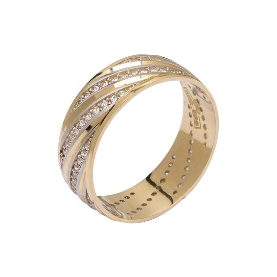 Mücevher Dünyası - 14 Ayar Taşlı Tasarım Altın Alyans (Kadın)