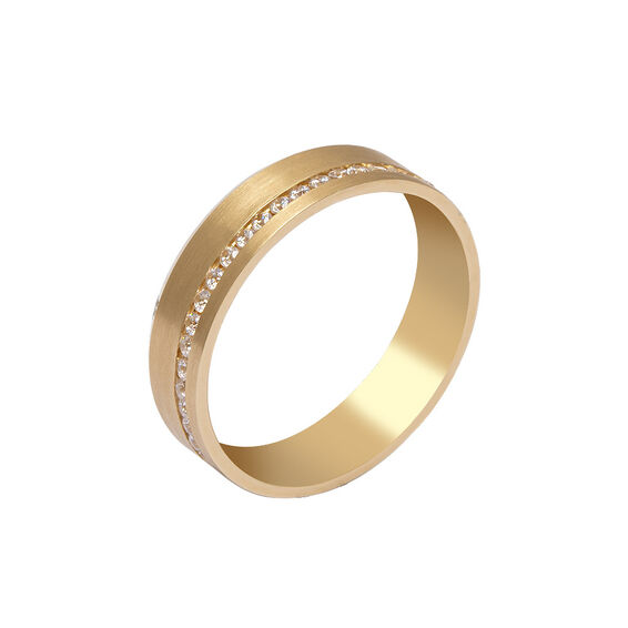 Mücevher Dünyası - 14 Ayar Taşlı Tasarım Altın Alyans (Kadın)